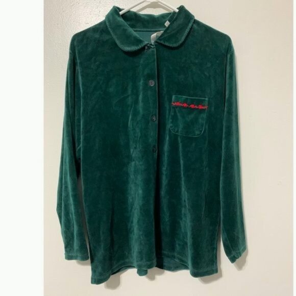 Vintage Victoria Secret Country Green Velvet Top & Pants Pajamas Set Size M - Picture 4 of 11